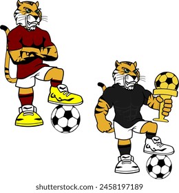 soccer futbol strong tiger cartoon pack collection in vector format