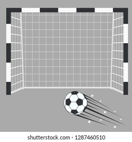 Soccer Futsal Goal with ball, Footsal Football goalpost with net on a game stadium background. Sport playground. Vector