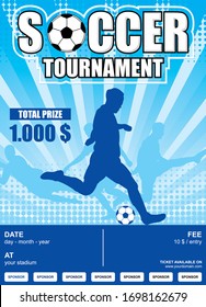 soccer / futsal tournament poster, with man kick a ball - silhouette vector