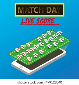 Soccer game. The application. Live scores. Vector illustration