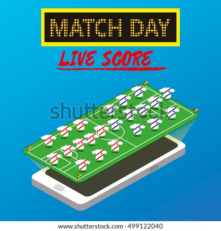 Soccer game. The application. Live scores. Vector illustration