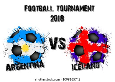 Soccer game Argentina vs Iceland. Football tournament match 2018. Vector illustration