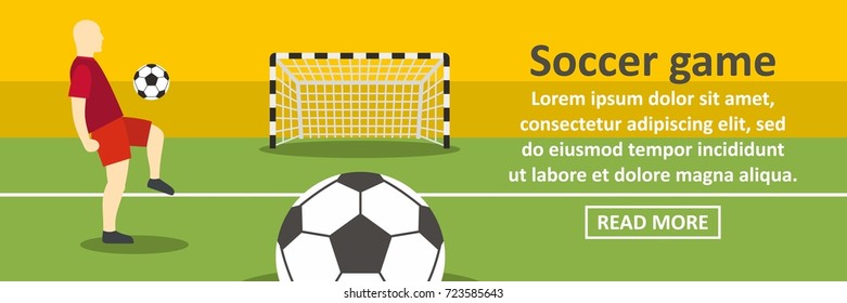 Soccer game banner horizontal concept. Flat illustration of soccer game banner horizontal vector concept for web design