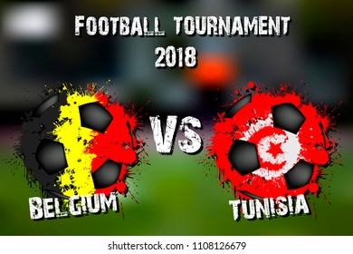 Soccer game Belgium vs Tunisia. Football tournament match 2018. Vector illustration