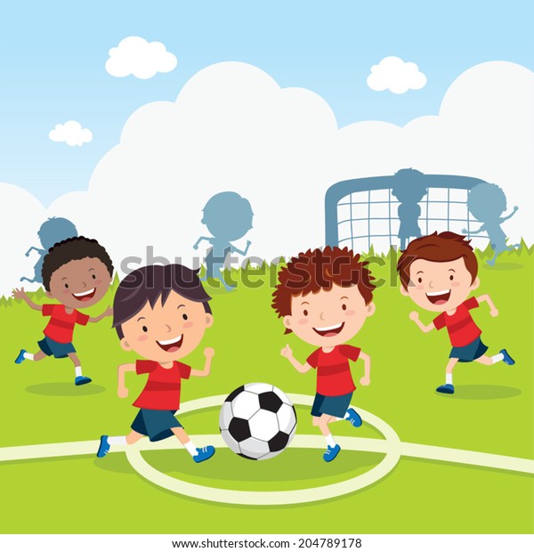 Soccer Game Boys Playing Soccer On Stock Vector (Royalty Free) 204789178