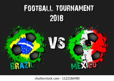 Soccer game Brazil vs Mexico. Football tournament match 2018. Vector illustration