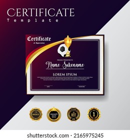 Soccer Game Certificate Diploma With Golden Cup Set Vector. Football. Sport Award Template. Achievement Design. Graduation. Document. Champion. Best Prize. Winner Trophy. Template Illustration