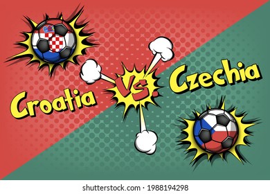 Soccer game Croatia vs Czechia. Football tournament match 2020. Postponed to 2021. Pop art style. Design pattern. Vector illustration