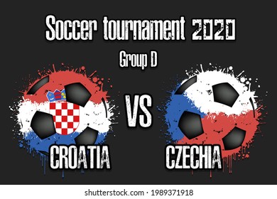 Soccer game Croatia vs Czechia. Football tournament match 2020. Postponed to 2021. Grunge texture. Design pattern. Vector illustration