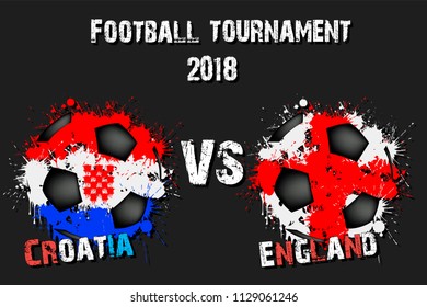 Soccer game Croatia vs England. Football tournament match 2018. Vector illustration