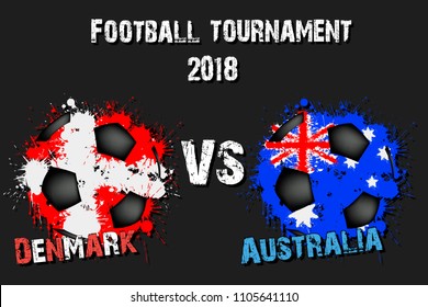 Soccer game Denmark vs Australia. Football tournament match 2018. Vector illustration
