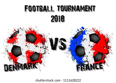 Soccer game Denmark vs France. Football tournament match 2018. Vector illustration