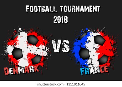 Soccer game Denmark vs France. Football tournament match 2018. Vector illustration