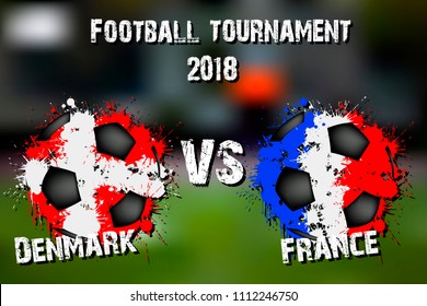 Soccer game Denmark vs France. Football tournament match 2018. Vector illustration