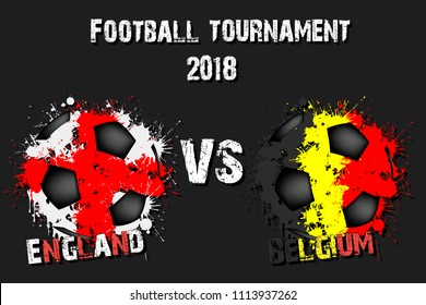 Soccer game England vs Belgium. Football tournament match 2018. Vector illustration