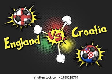 Soccer game England vs Croatia. Football tournament match 2020. Postponed to 2021. Pop art style. Design pattern. Vector illustration