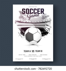 Soccer Game Flyer Or Poster Design, Black And White Design.