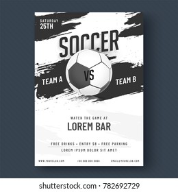 Soccer game flyer or poster design, black and white design.