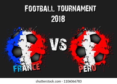 Soccer game France vs Peru. Football tournament match 2018. Vector illustration