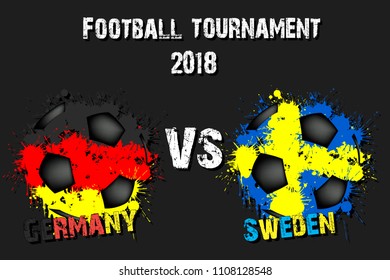 Soccer game Germany vs Sweden. Football tournament match 2018. Vector illustration