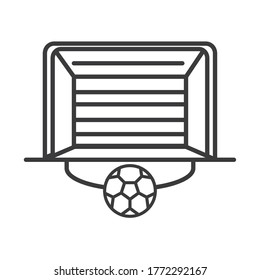 soccer game, goal net and ball league recreational sports tournament line style icon vector illustration