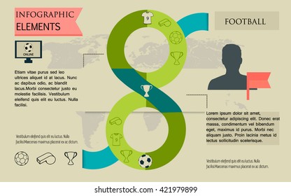 Soccer game info graphic set with sport trophy symbols and Soccer/Football Line icons. Vector illustration. Can be used for web, poster and printing advertising.