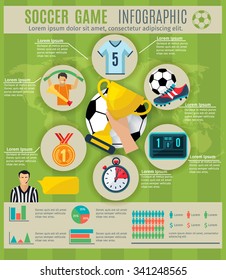 Soccer game infographic set with sport trophy symbols and charts vector illustration