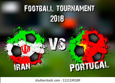 Soccer game Iran vs Portugal. Football tournament match 2018. Vector illustration