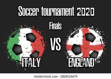 Soccer game Italy vs England. Football tournament match 2020. Postponed to 2021. Grunge texture. Design pattern. Vector illustration