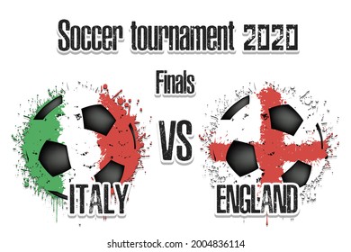 Soccer game Italy vs England. Football tournament match 2020. Postponed to 2021. Grunge texture. Design pattern. Vector illustration