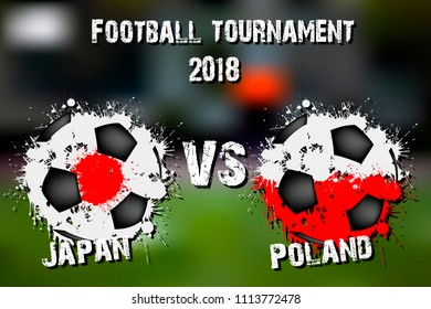 Soccer game Japan vs Poland. Football tournament match 2018. Vector illustration
