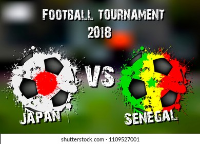 Soccer game Japan vs Senegal. Football tournament match 2018. Vector illustration
