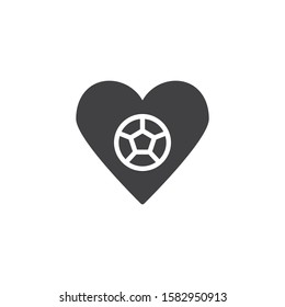 Soccer game love vector icon. filled flat sign for mobile concept and web design. Heart with football ball glyph icon. Symbol, logo illustration. Vector graphics