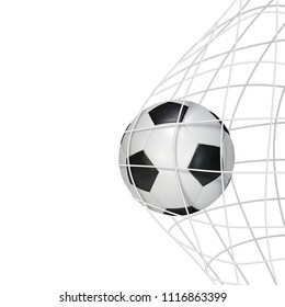 Soccer game match goal moment with ball in the net. Vector illustration isolated on white background