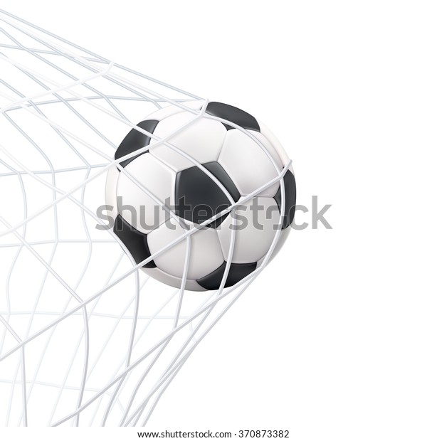 ネットの黒い白い絵のベクターイラストにボールを入れたサッカーの試合のゴールモーメント のベクター画像素材 ロイヤリティフリー