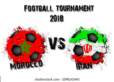 Soccer game Morocco vs Iran. Football tournament match 2018. Vector illustration