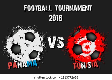 Soccer game Panama vs Tunisia. Football tournament match 2018. Vector illustration