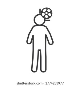 Fußballspiel, Spieler mit Ball im Kopf, Liga-Sportturnier im Stil einer Linie Symbol, Vektorgrafik