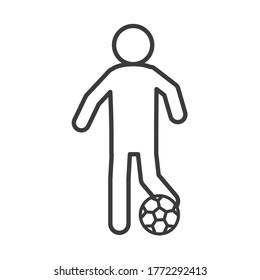 soccer game, player kicking ball league recreational sports tournament line style icon vector illustration