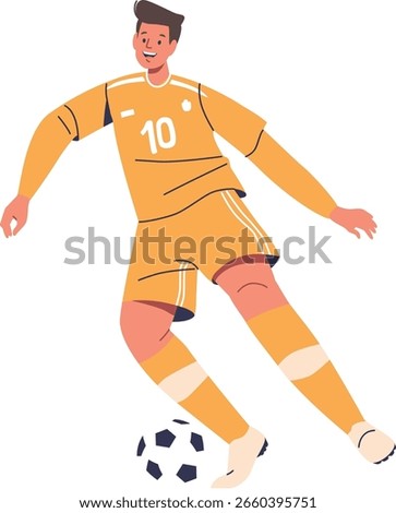 Soccer game player kicking ball