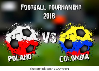 Soccer game Poland vs Colombia. Football tournament match 2018. Vector illustration