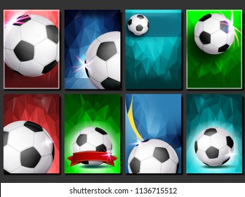 Soccer Game Poster Set Vector. Empty Template For Design. Modern Soccer Tournament. Promotion. Football Ball. Sport Event. Competition Announcement. Banner Advertising. Blank Illustration