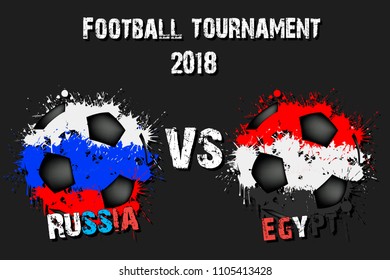 Soccer game Russia vs Egypt. Football tournament match 2018. Vector illustration