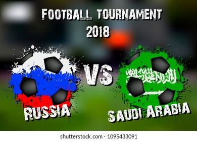 Soccer game Russia vs Saudi Arabia. Football tournament match 2018. Vector illustration