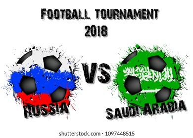 Soccer game Russia vs Saudi Arabia. Football tournament match 2018. Vector illustration