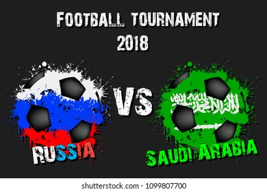 Soccer game Russia vs Saudi Arabia. Football tournament match 2018. Vector illustration