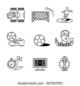 Soccer game signs set. Thin line art icons. Linear style illustrations isolated on white.