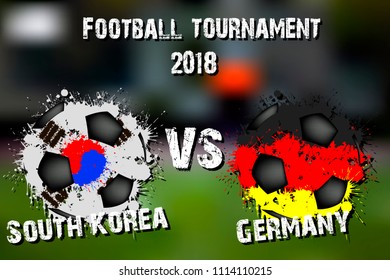 Soccer game South Korea vs Germany. Football tournament match 2018. Vector illustration