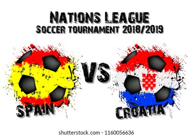 Soccer game Spain vs Croatia. Football tournament match 2018. Vector illustration