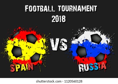 Soccer game Spain vs Russia. Football tournament match 2018. Vector illustration